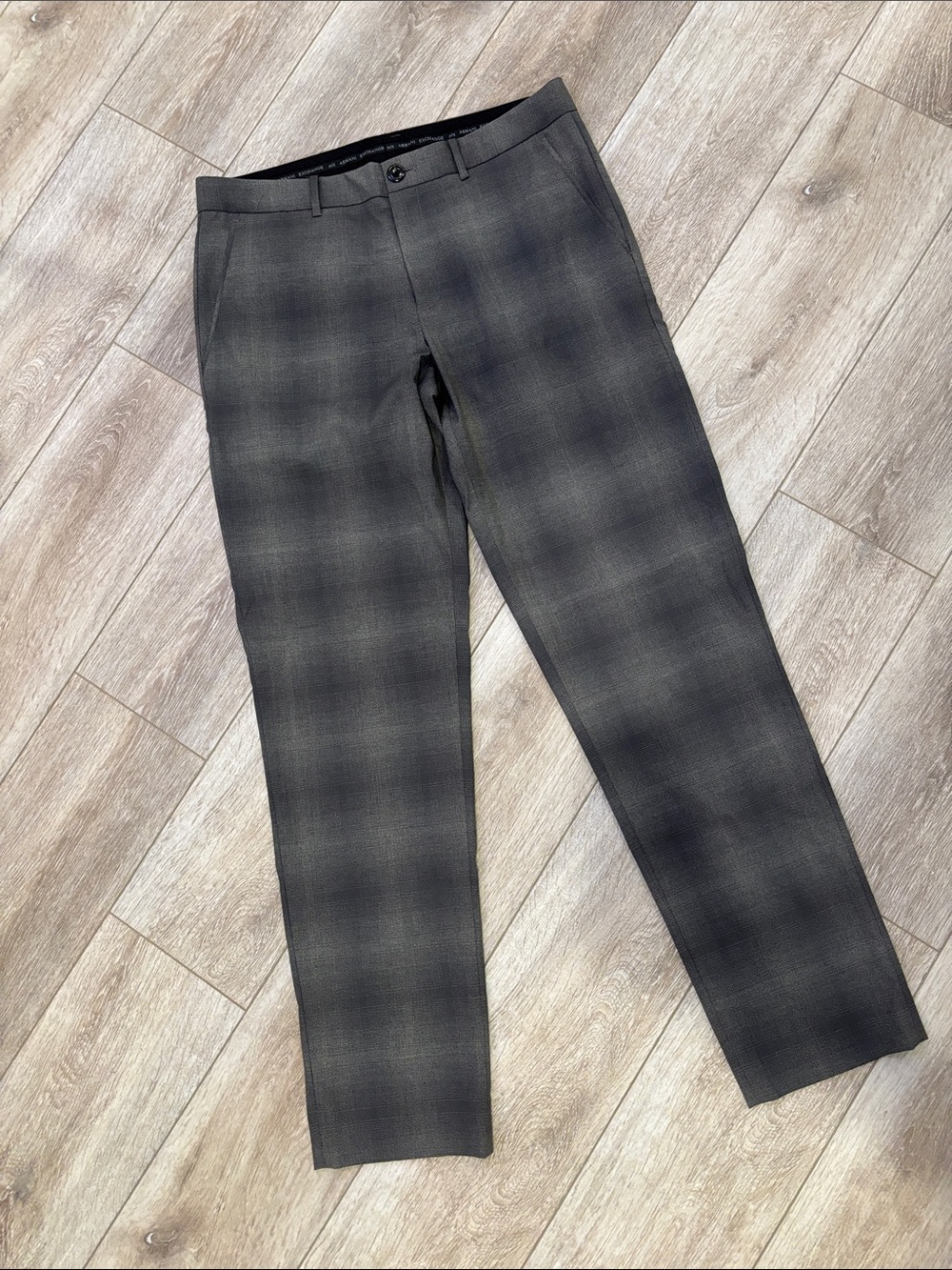 Armani Exchange Men's Charcoal Plaid Dress Pants